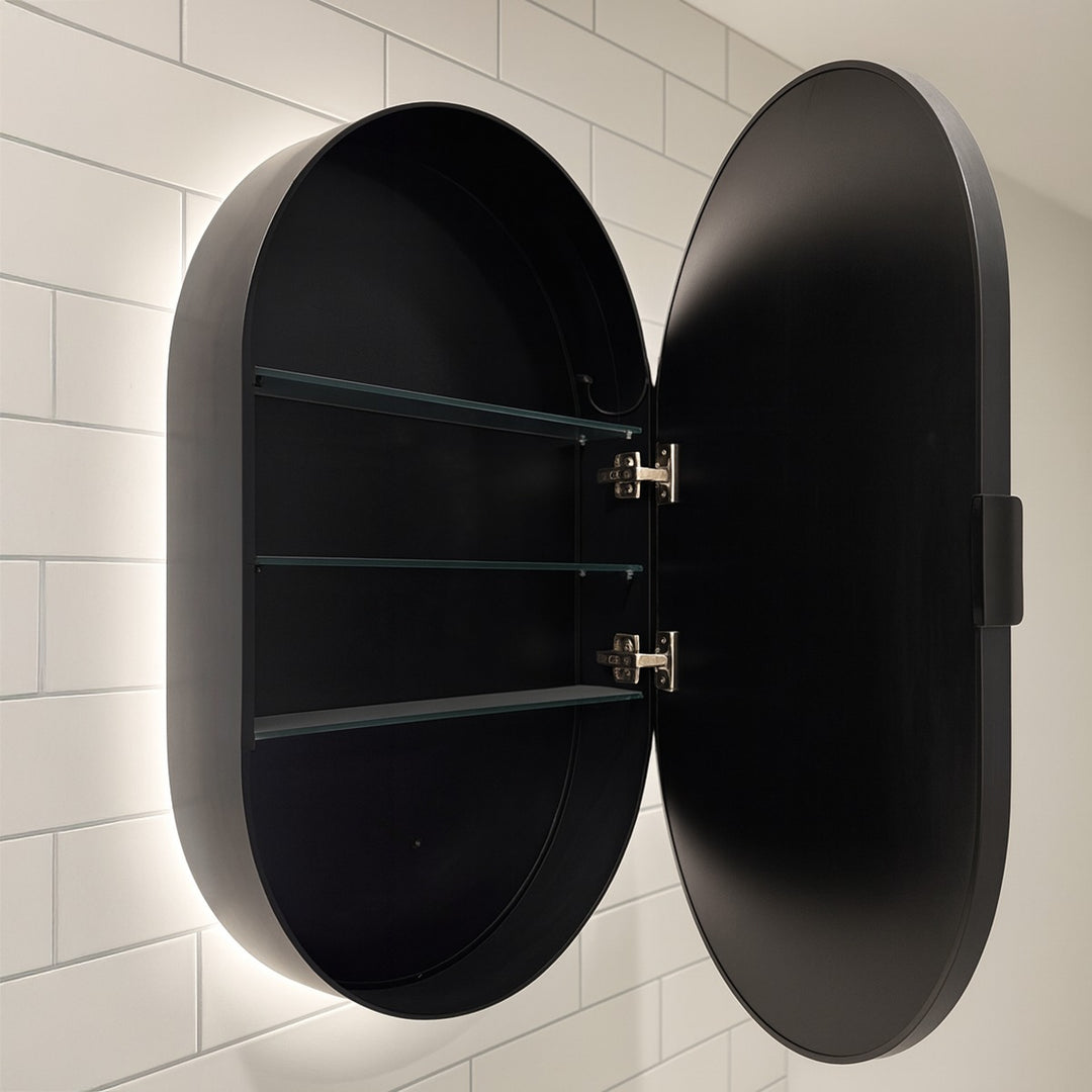 Black Tablet Backlit LED Mirror Cabinet 800 x 500mm with Demister