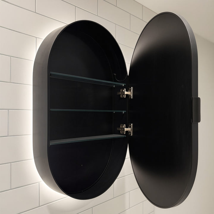 Black Tablet Backlit LED Mirror Cabinet 800 x 500mm with Demister