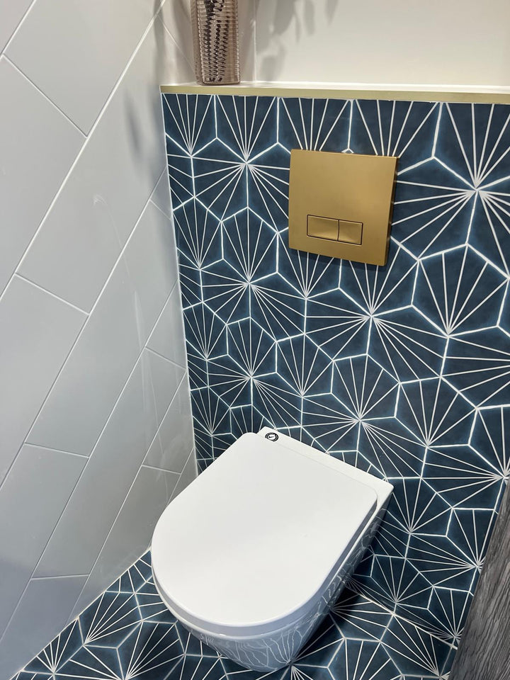 Palm Stripe Blue Marine 14 x 16cm Porcelain Hexagon Tile - 0.495sqm perbox