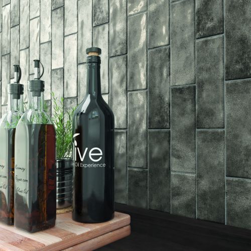 Borgo Crackle  Graphite  6.5 x 20cm White Body Wall Tile - 0.36sqm perbox