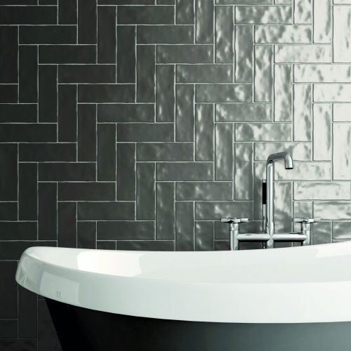 Borgo Glossy Graphite 6.5 x 20cm White Body Wall Tile - 0.36sqm perbox
