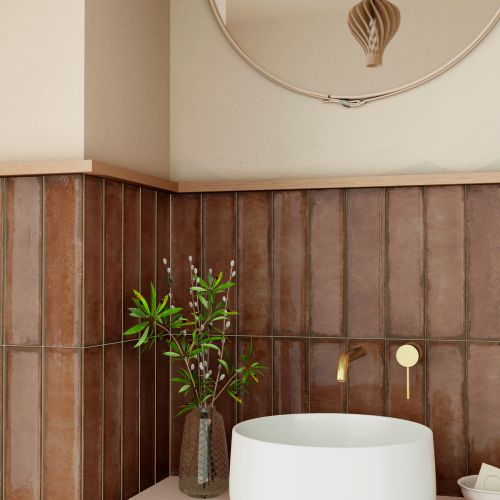 Iris Marron Brown 7.5 x 30cm  Gloss White Body Wall Tile - 0.59sqm perbox