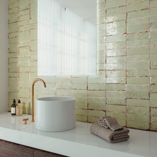 Musa Beige 6.5 x 20cm Beige  Gloss Porcelain Wall Tile - 0.36sqm perbox