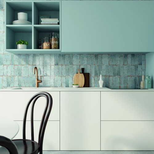 Musa Cielo  Blue  6.5 x 20cm Beige  Gloss Porcelain Wall Tile - 0.36sqm perbox