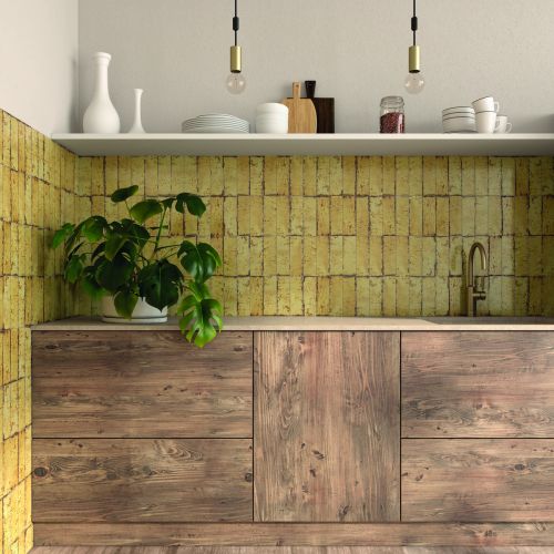 Musa Ocre Mustard 6.5 x 20cm Beige  Gloss Porcelain Wall Tile - 0.36sqm perbox