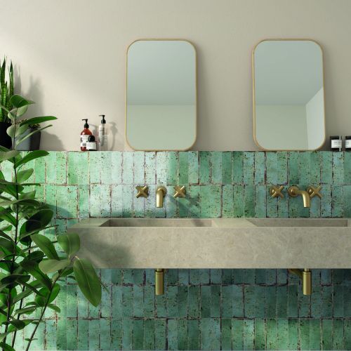 Musa Turquesa  Aquamarine 6.5 x 20cm Beige  Gloss Porcelain Wall Tile - 0.36sqm perbox