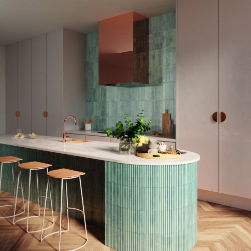 Nara Glass  Blue 7.5 x 30cm Gloss White Body Wall Tile - 0.59sqm perbox