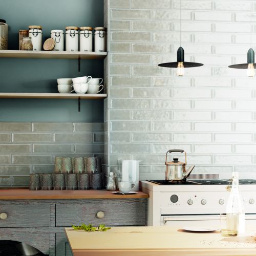 Nara Gris Grey 7.5 x 30cm Gloss White Body Wall Tile - 0.59sqm perbox