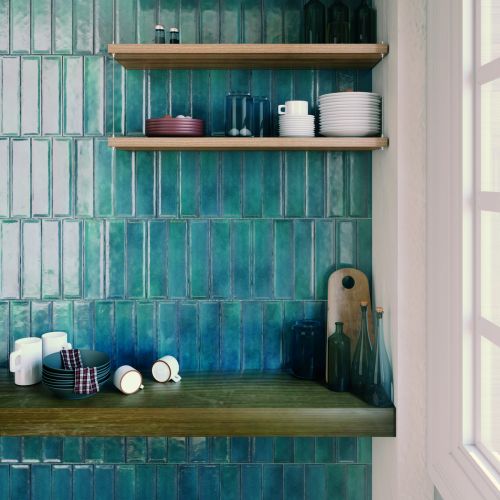 Nara Pacifico Aquamarine 7.5 x 30cm Gloss White Body Wall Tile - 0.59sqm perbox