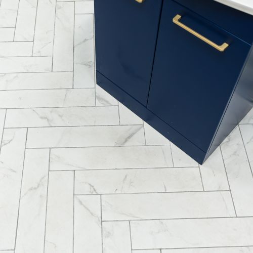 Dortmund Carrara Herringbone 9.9 x 49.2cm Porcelain Tile - 0.73sqm perbox (12778)