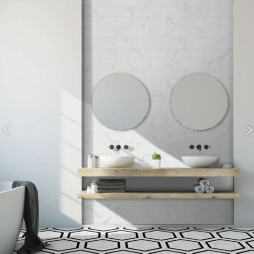 Dortmund Carrara Herringbone 9.9 x 49.2cm Porcelain Tile - 0.73sqm perbox (12778)
