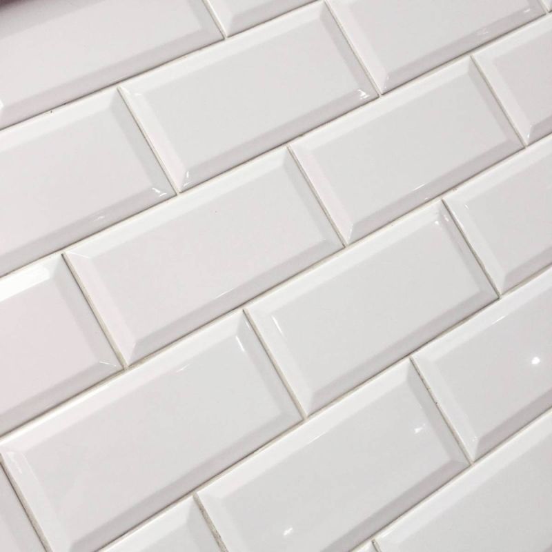 50 tiles Gloss white metro bevelled edge ceramic wall tiles 10 x 20cm 1m² 